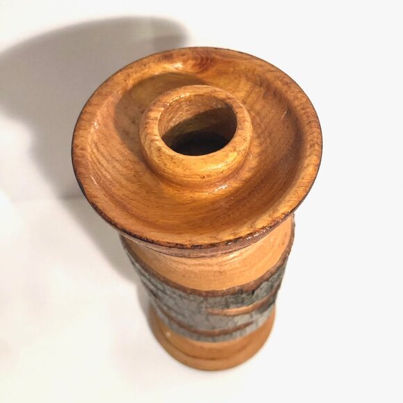 Rustic Vintage Wooden Candlestick Holder. Tiki Bar Candle. - Picture 2 of 5